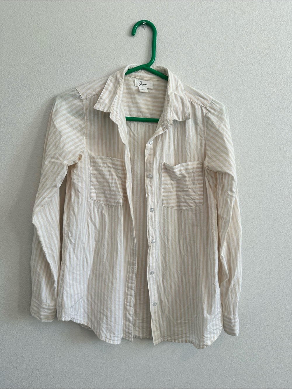 100% Cotton Japra Casual Stripe Button-Down Shirt - White/Tan